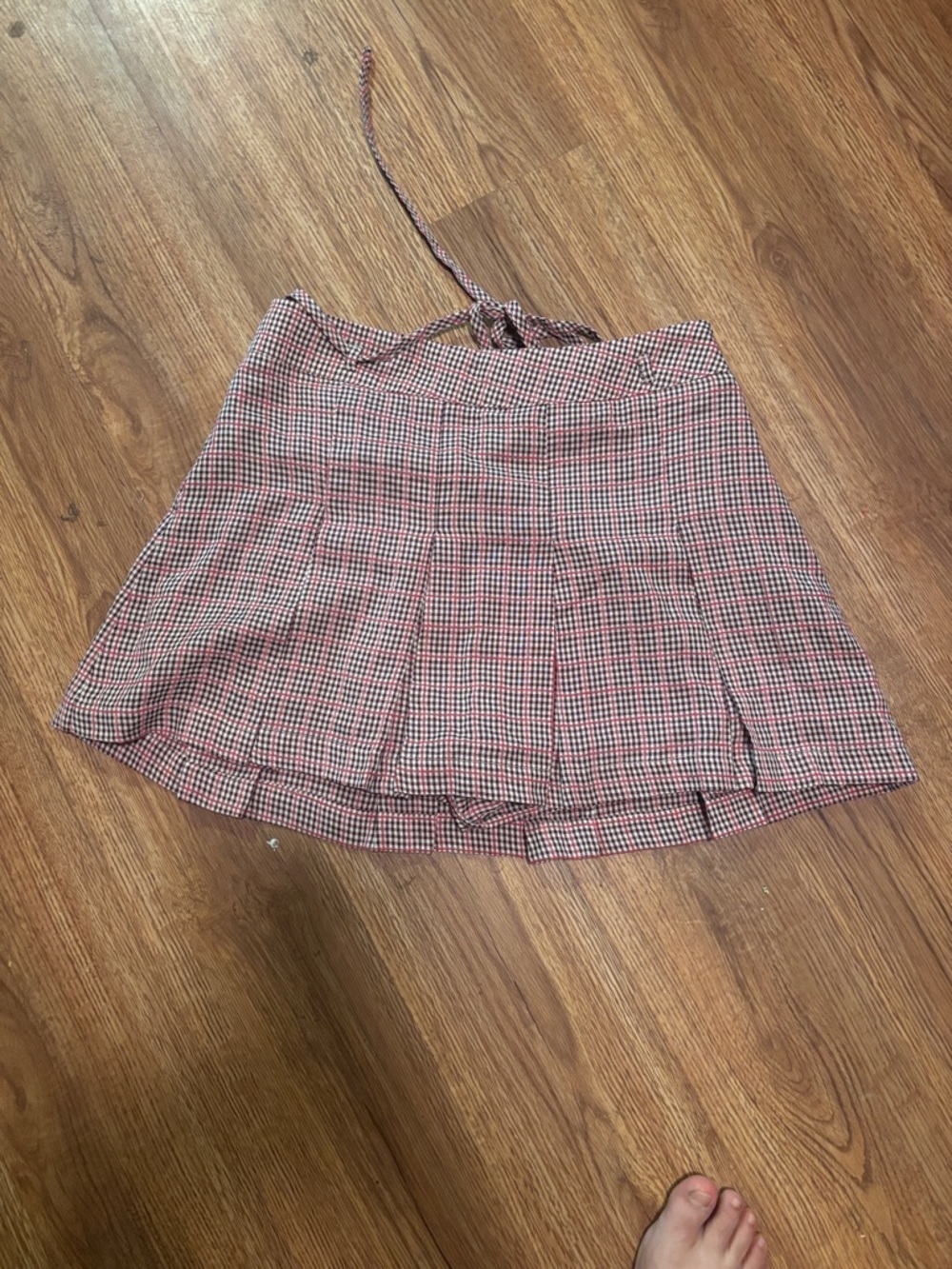Le Lis Red and Black Plaid Mini Skirt with Tie Waist